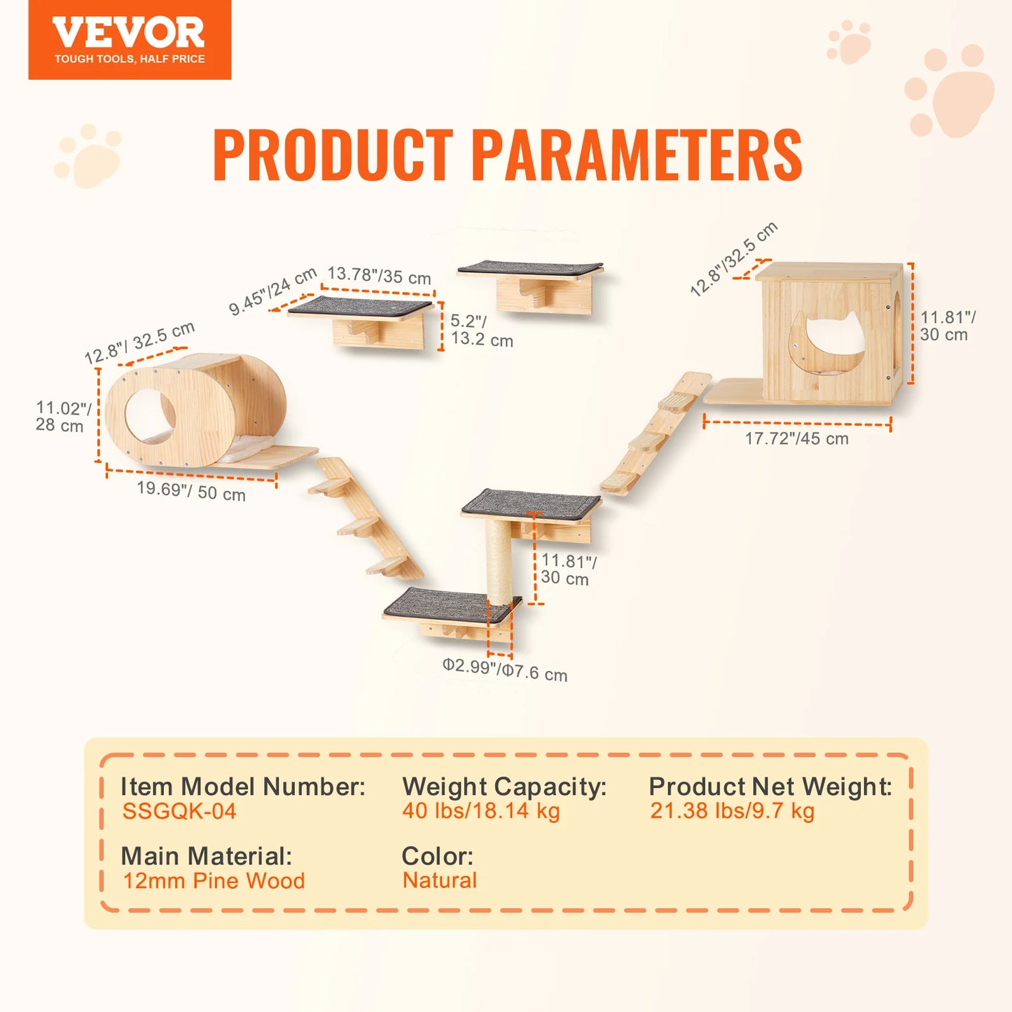 SucceBuy Wall Mounted Cat Shelves and Perches Cat Tree