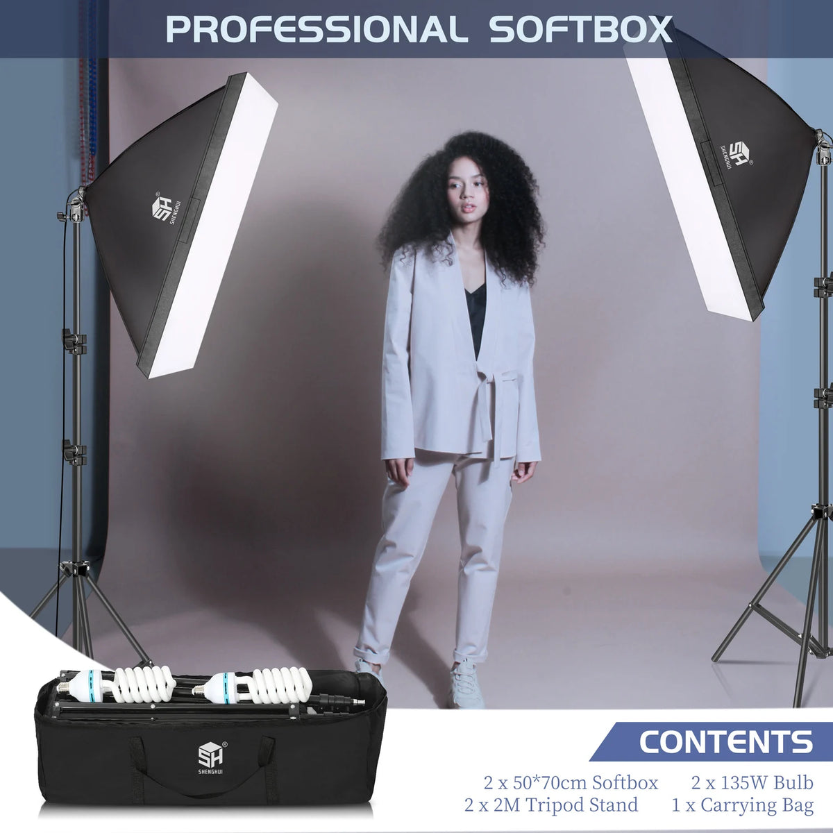 SH Continuous Softbox Lighting Kit For Photography Studio Portraits