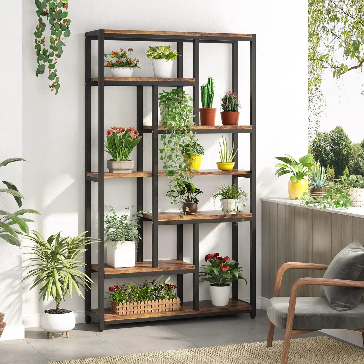 Industrial 7 Tier Bookcase With Open Storage For Home Office