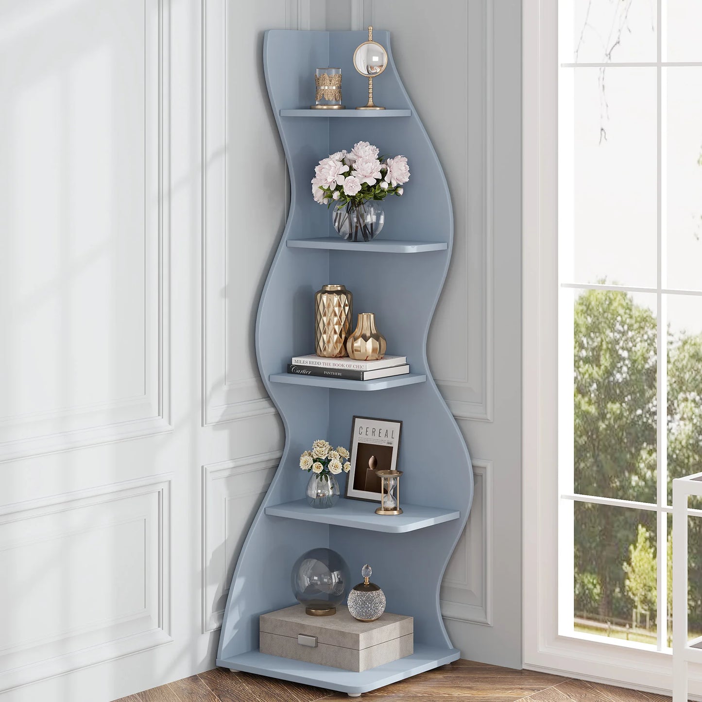 Tribesigns Modern 5-Tier Corner Shelf Wall Bookcase