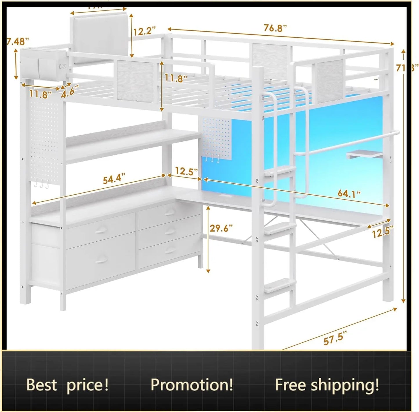 Dnxao Heavy Loft Bed With Desk And 5 Storage Drawers