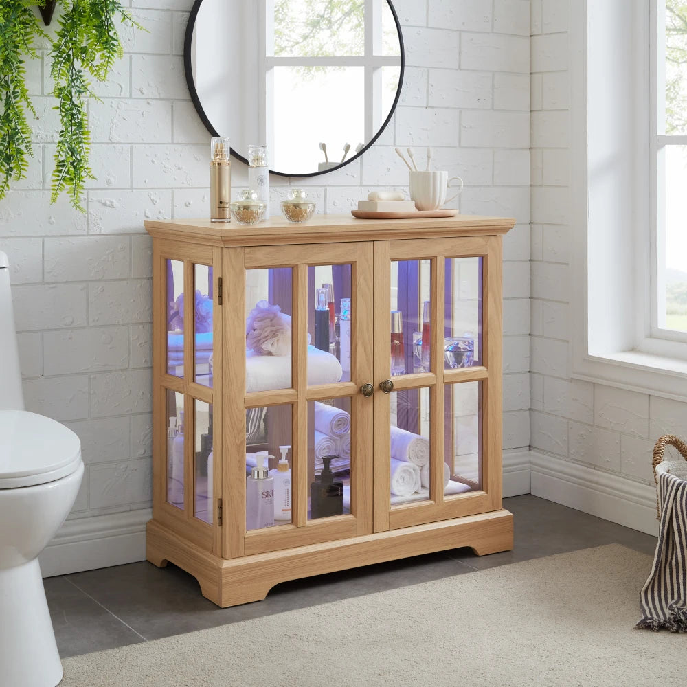 LED Curio Display Cabinet With Adjustable Shelves And Lattice Doors