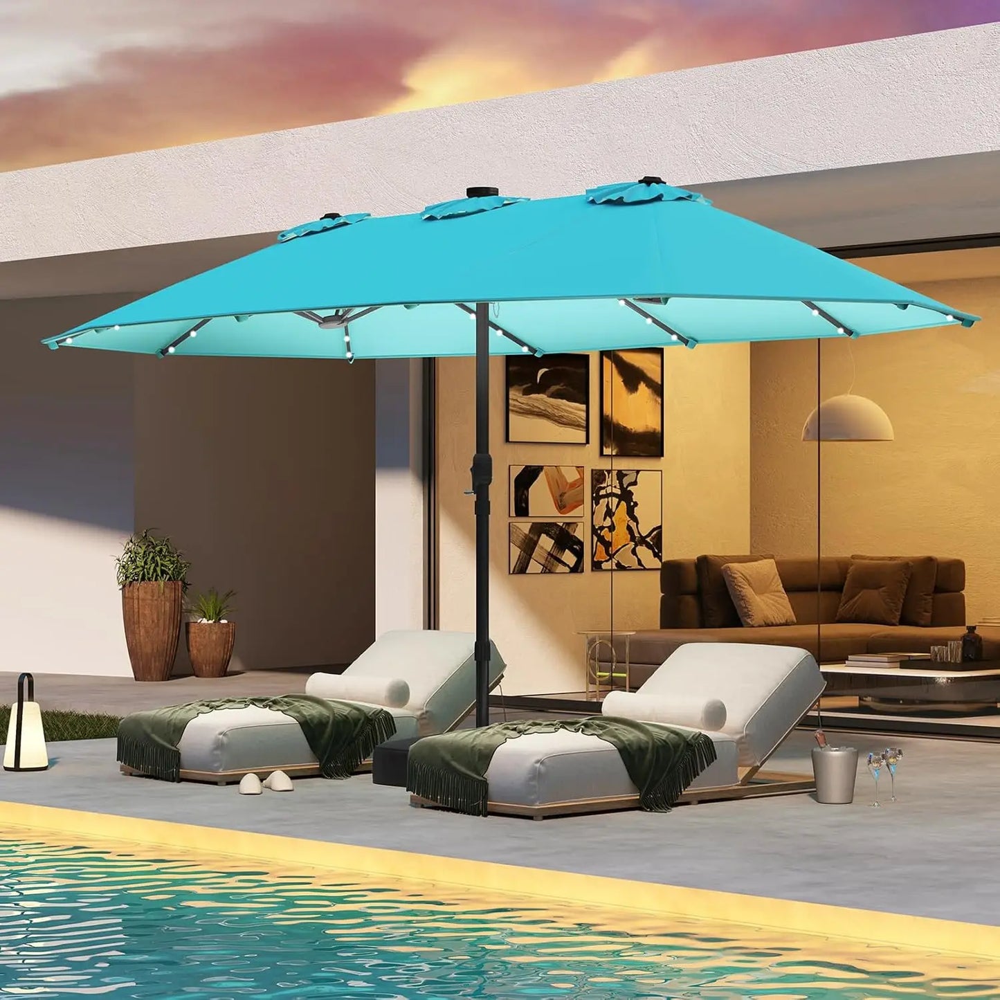 Double-Sided Solar Patio Umbrella With 48 LED Lights And Vented Top