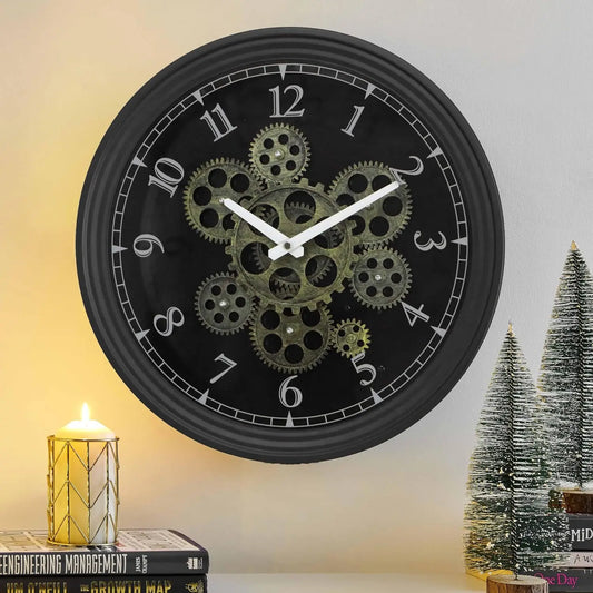 Vintage Industrial Steampunk Wall Clock With Moving Gears