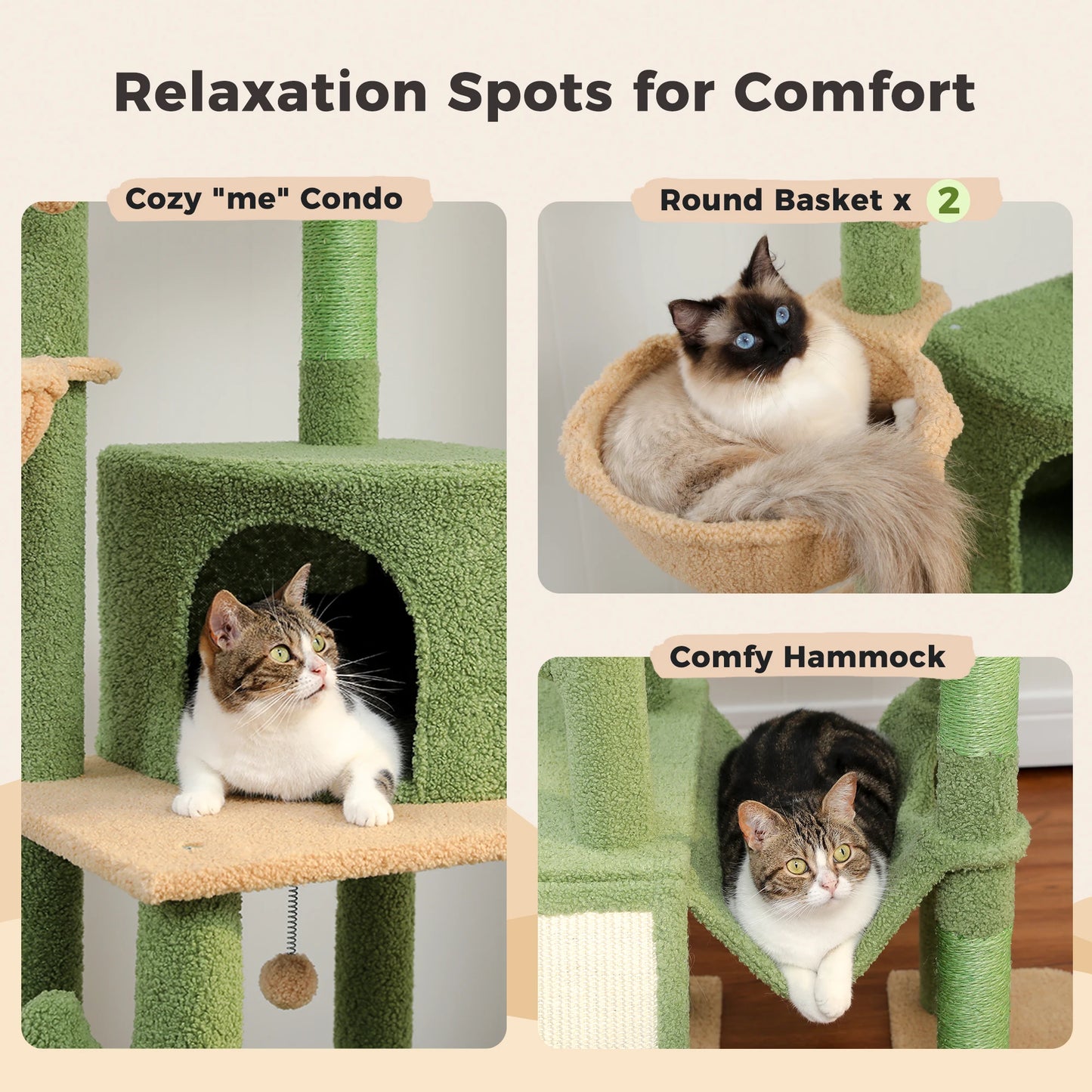 PAWZ Road Cactus Cat Tree Floor To Ceiling Cat Tower With Hammocks