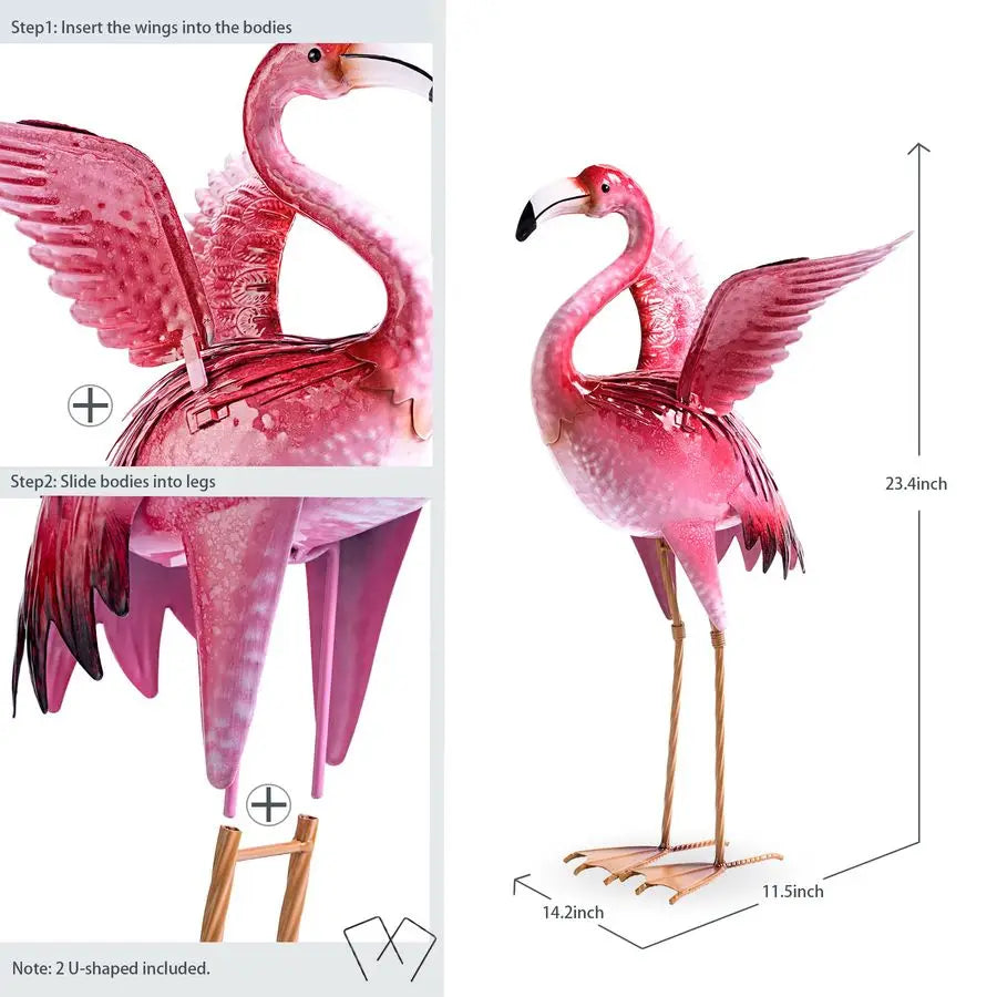 Garden Flamingo Statue Outdoor Metal Bird Sculptures Yard Art