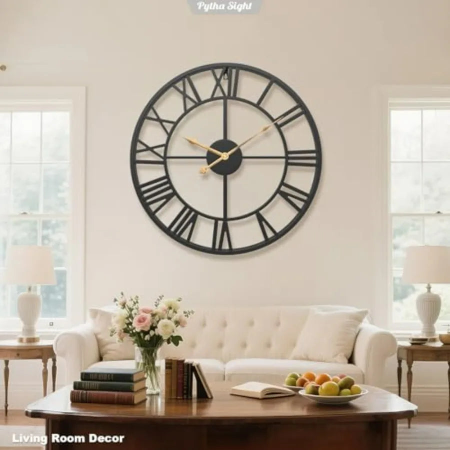 Round Silent Vintage Industrial Farmhouse Wall Clock Roman Numerals