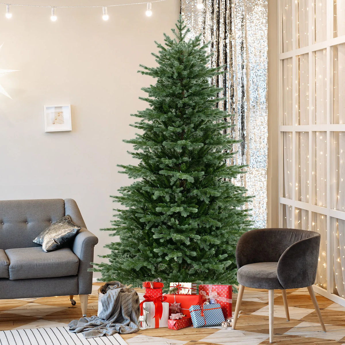 LIFEZEAL Pre Lit Hinged Artificial Christmas Spruce Tree