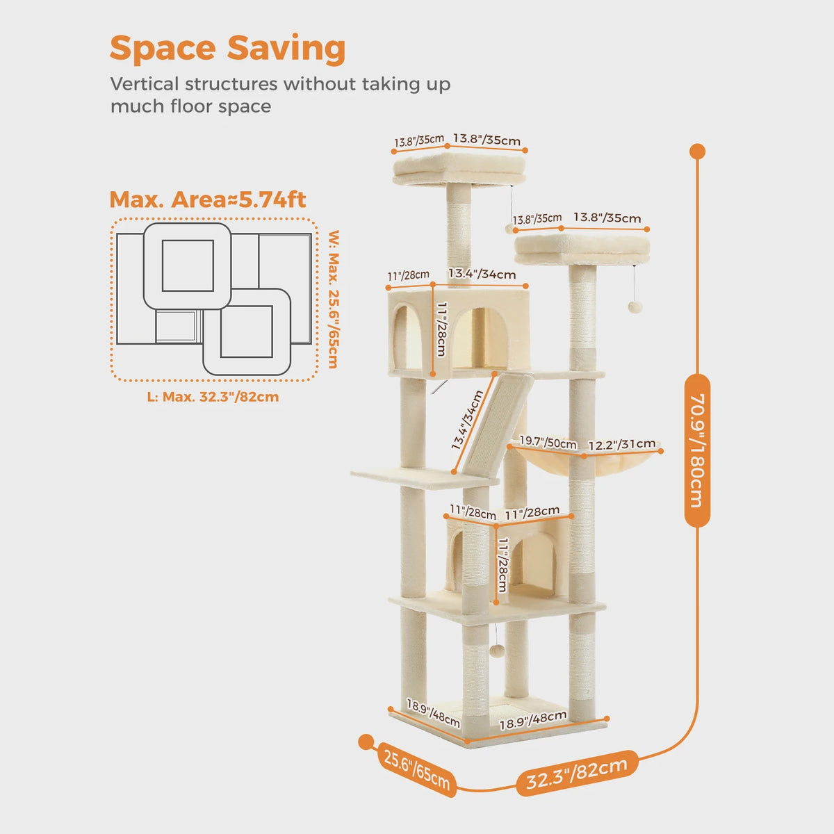 PAWZ Road Multilevel Cat Tower With Plush Condo Scratching Posts