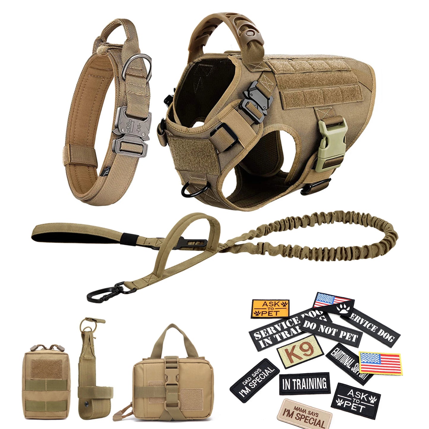 PETRAVEL Military Dog Harness Vest Set With Leash Patches Bags