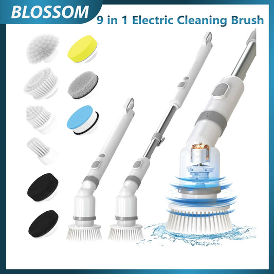 Blossom Electric Spin Scrubber With 9 Attachments For Bathroom Kitchen Cleaning