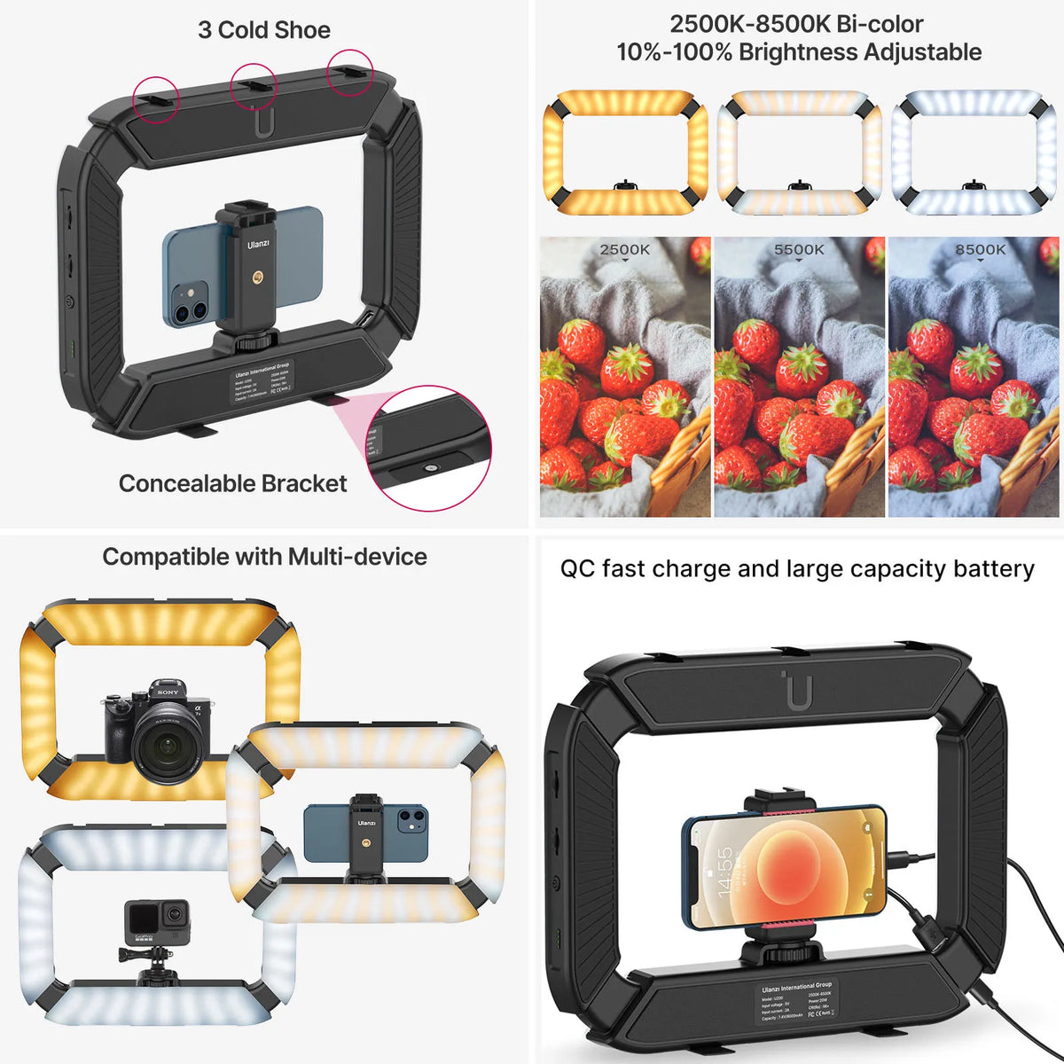 Ulanzi U200 Handheld Smartphone Video Stabilizer With LED Ring Light