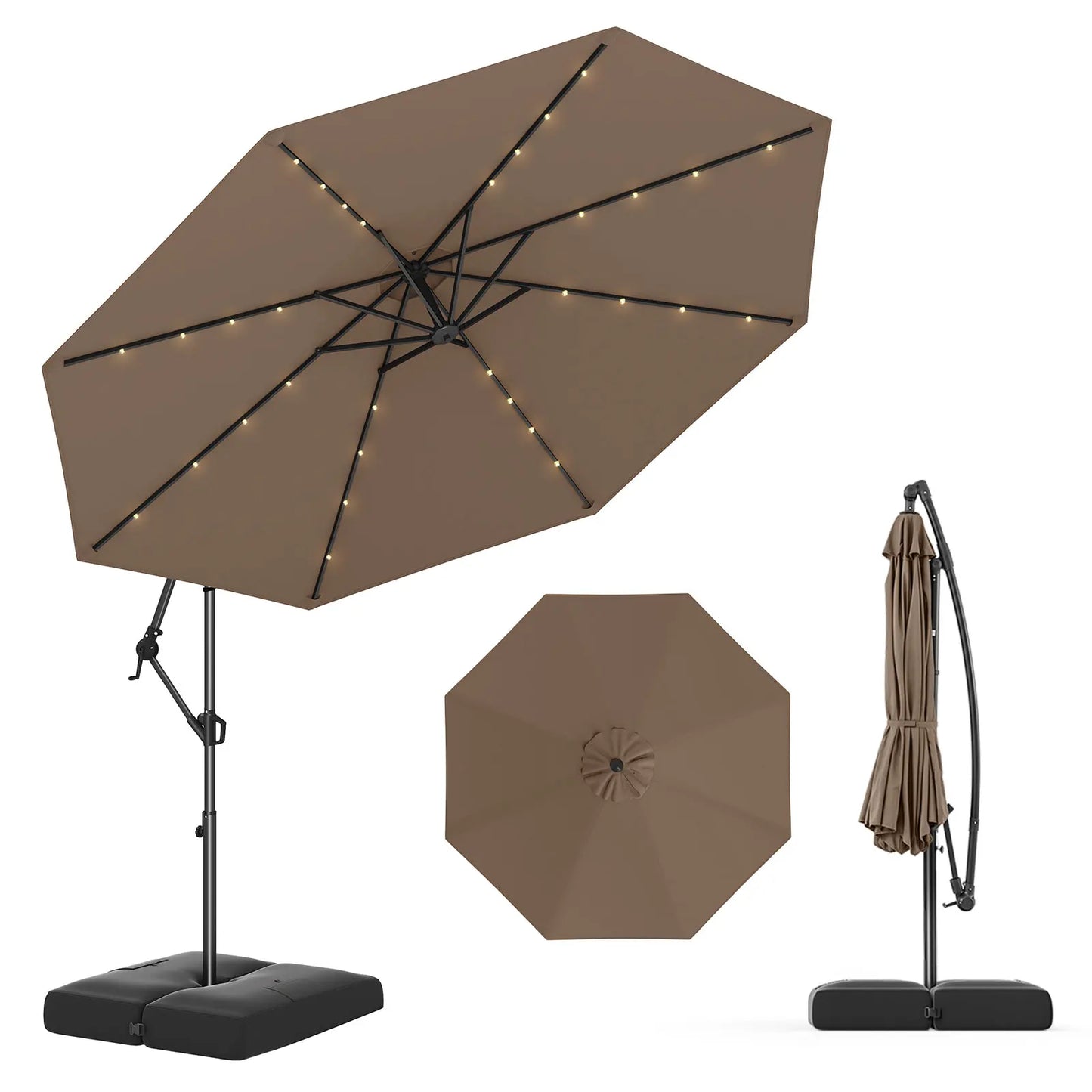 LIFEZEAL Offset Hanging Umbrella With LED Lights For Patios