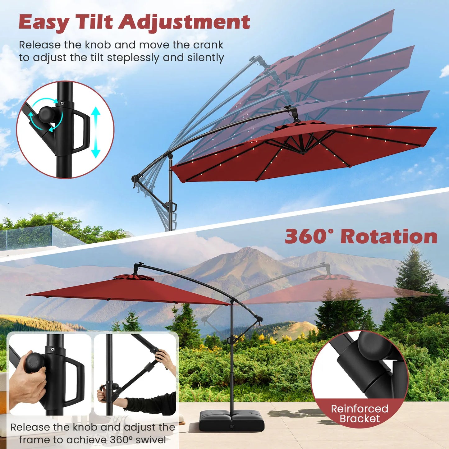 LIFEZEAL Offset Hanging Umbrella With LED Lights For Patios