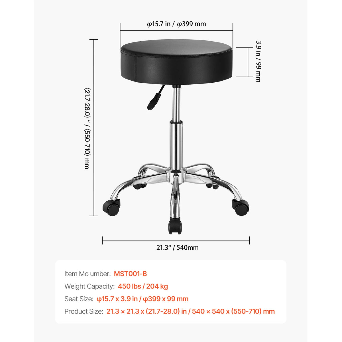 SucceBuy Adjustable Rolling Stool Chair With Wheels for Salon Spa