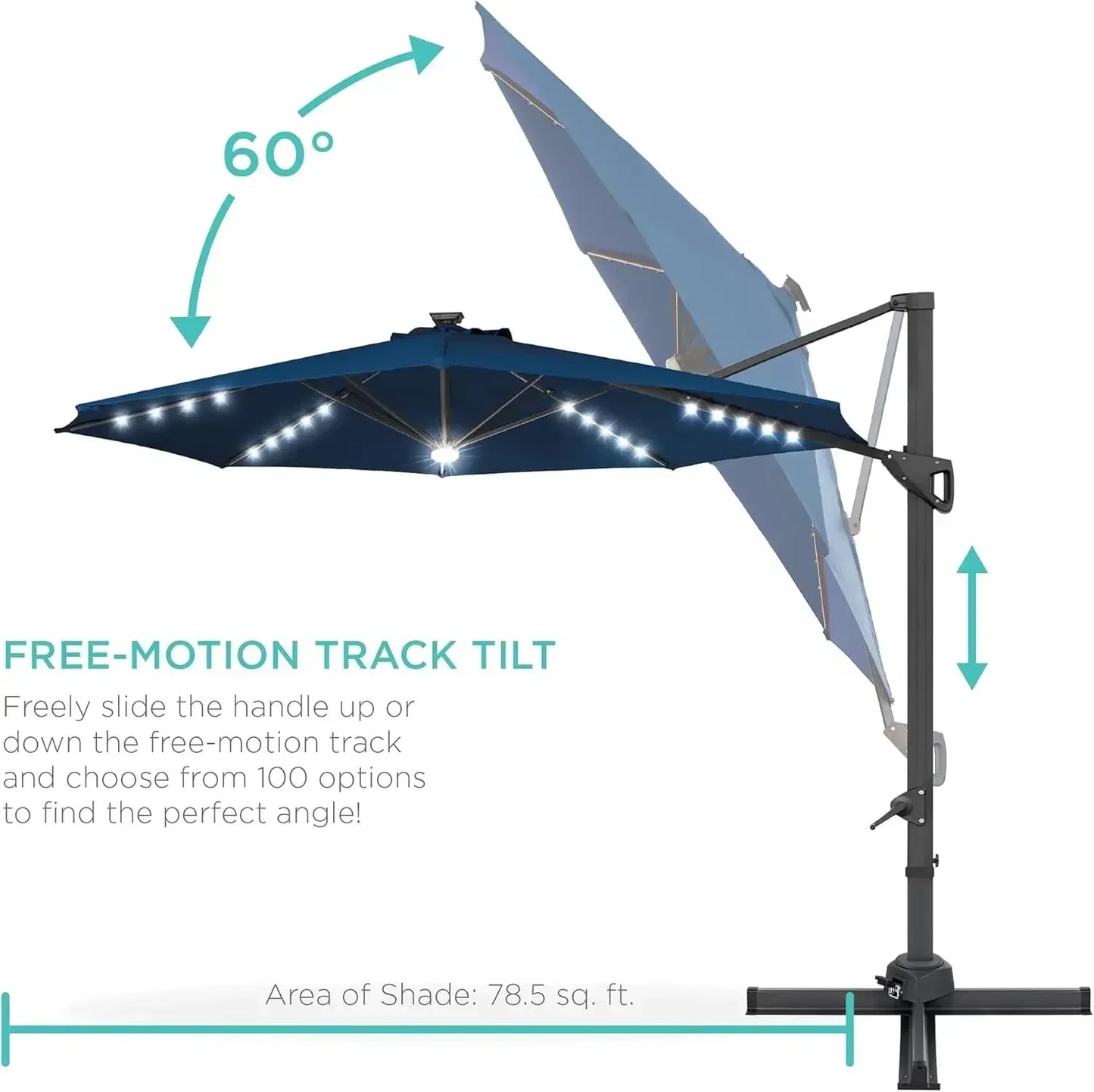 Solar LED Cantilever Patio Umbrella With 360 Degree Rotation