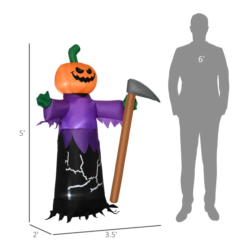 Inflatable Halloween Pumpkin Grim Reaper With LED Lights Waterproof