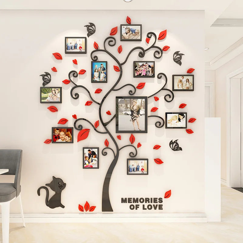 Acrylic Christmas 3D Wall Decals Family Tree Photo Frame