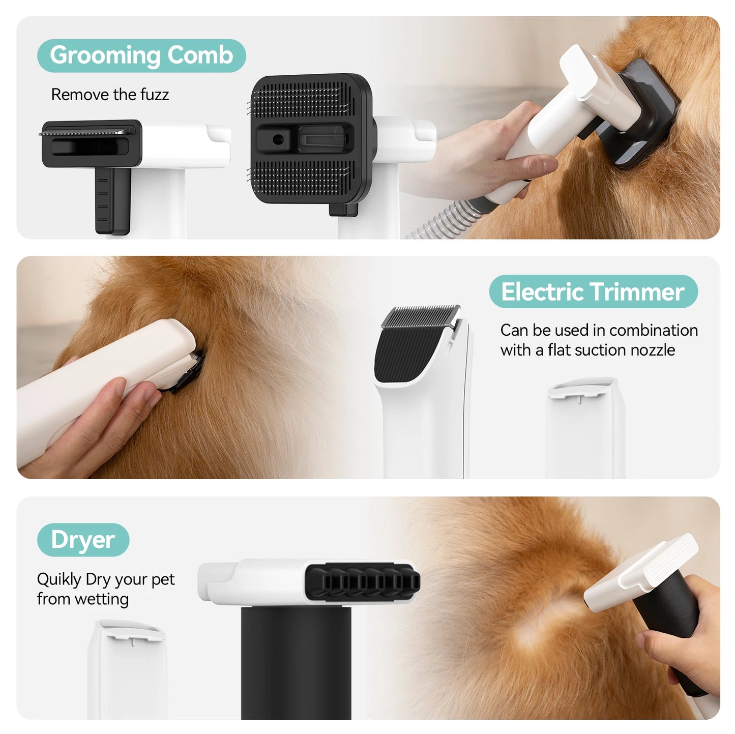 P1 3-In-1 Pet Grooming Vacuum Hair Dryer Trimmer Powerful Suction