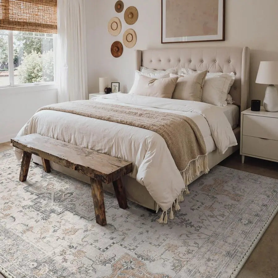 Machine Washable Non Slip Chenille Stripe Area Rug