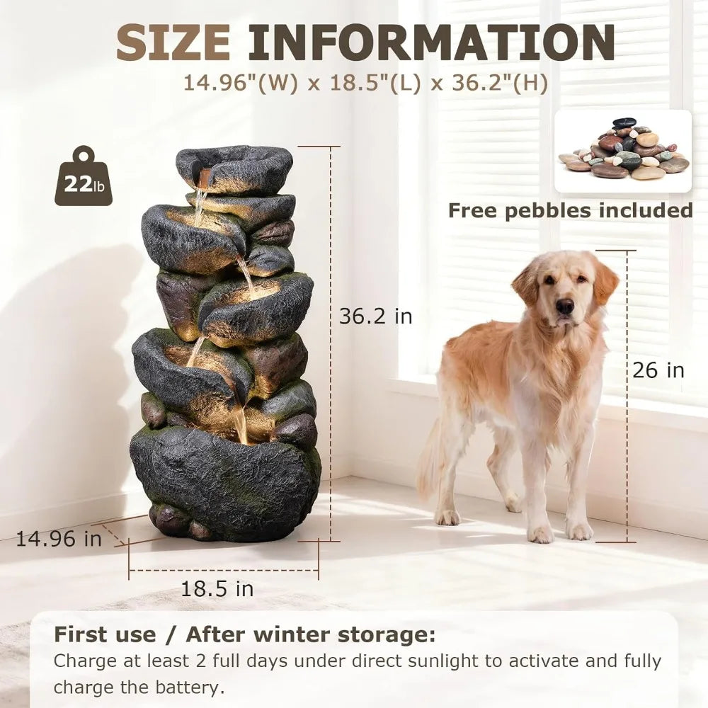 5-Tier Rock Solar Water Fountain For Outdoor Garden Decoration