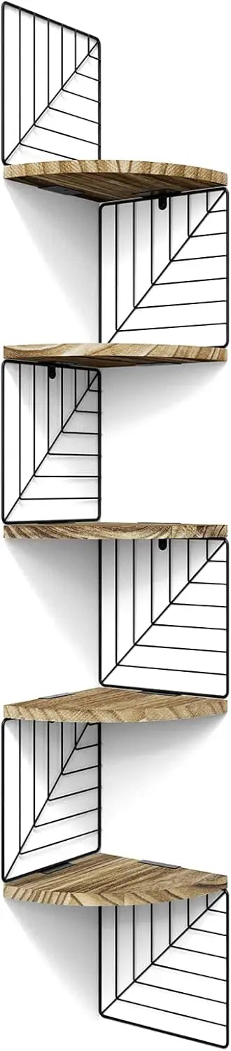 5-Tier Rustic Wood Corner Floating Shelves Wall Mount