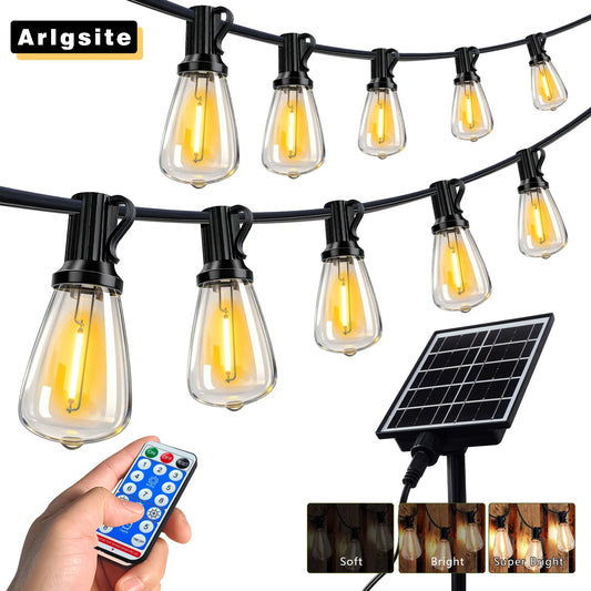 ARLGSITE Solar Outdoor String Lights IP65 Waterproof Replaceable Bulbs