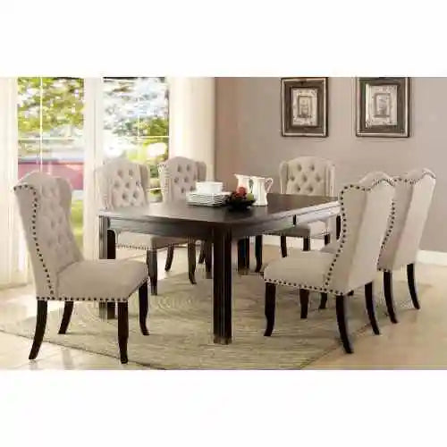 Rustic Button Tufted Wingback Dining Chair With Nailhead Trim