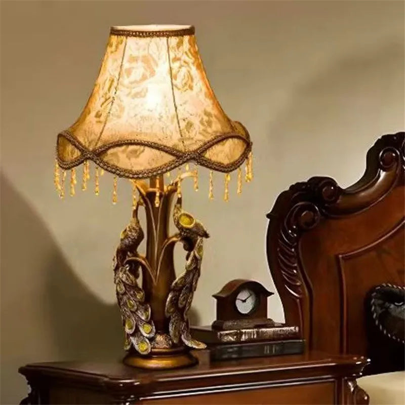 American Retro Peacock Table Lamp LED Contemporary Decor