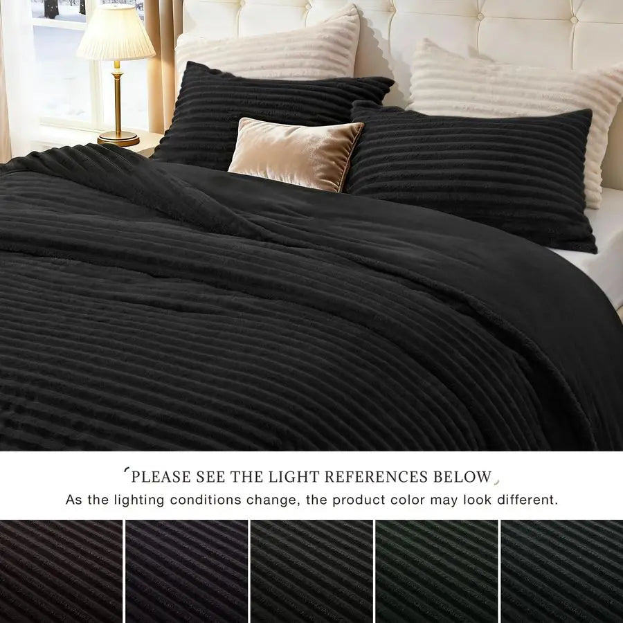 Fluffy Comforter Set Ultrasoft Flannel 3 Piece Bedding