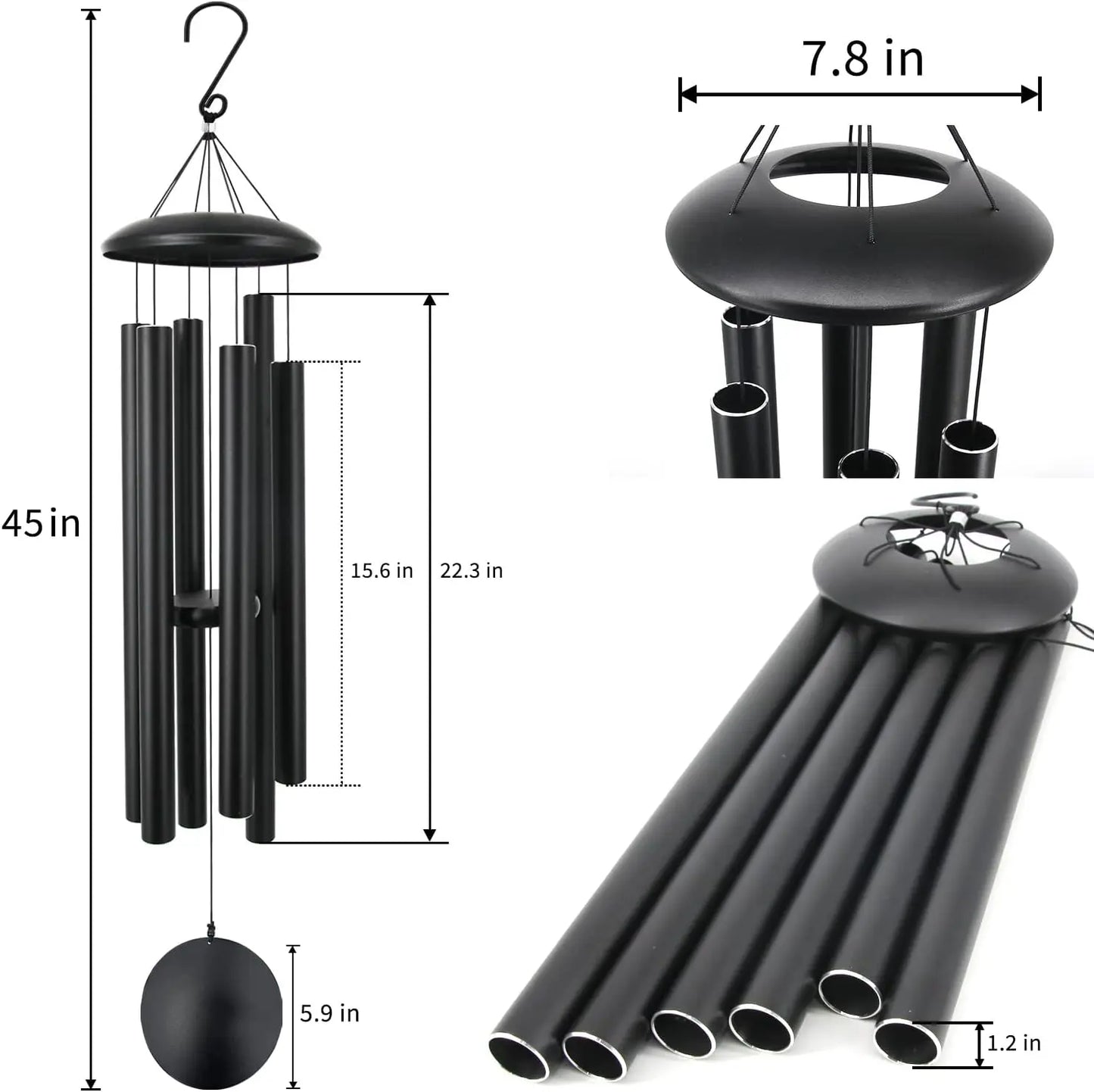 Deep Tone Wind Chimes Outdoor Garden Decor With Six Tubes