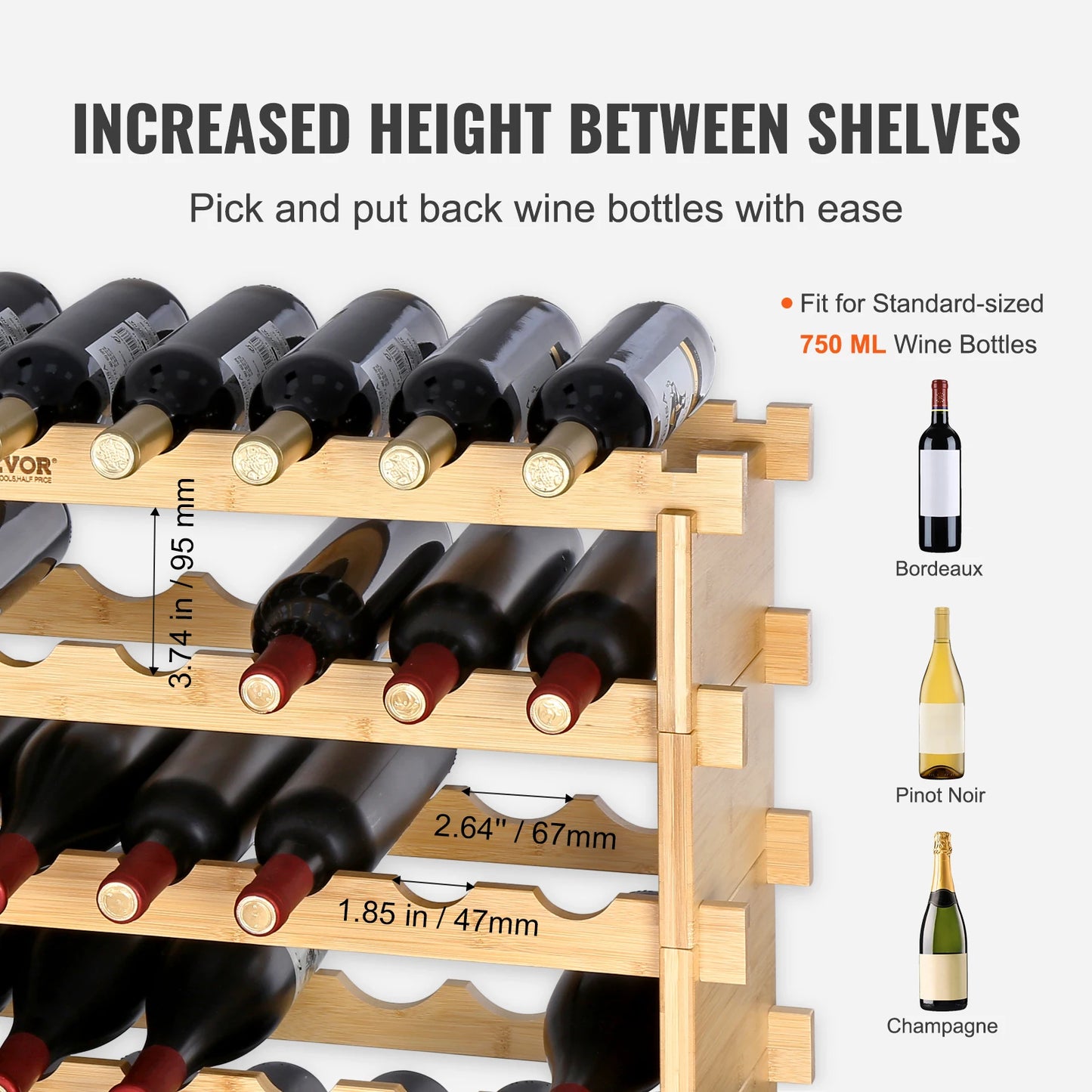 SucceBuy 48 72 Bottles Stackable Genuine Bamboo Wine Rack