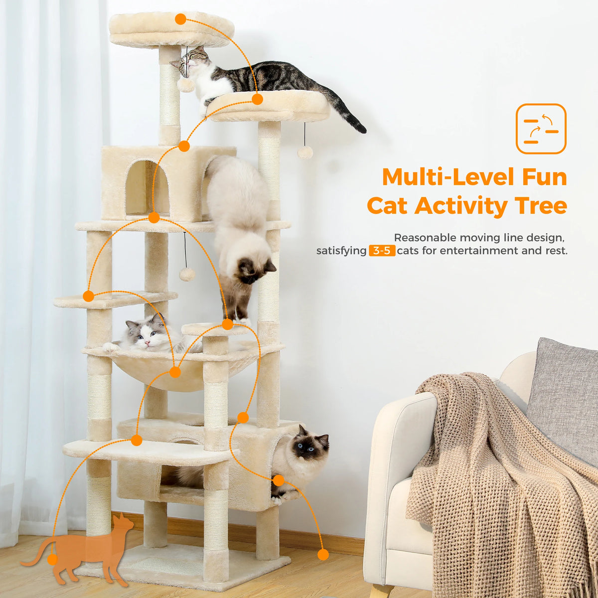 PAWZ Road Cat Tree Tower With Sisal Posts And Hammock