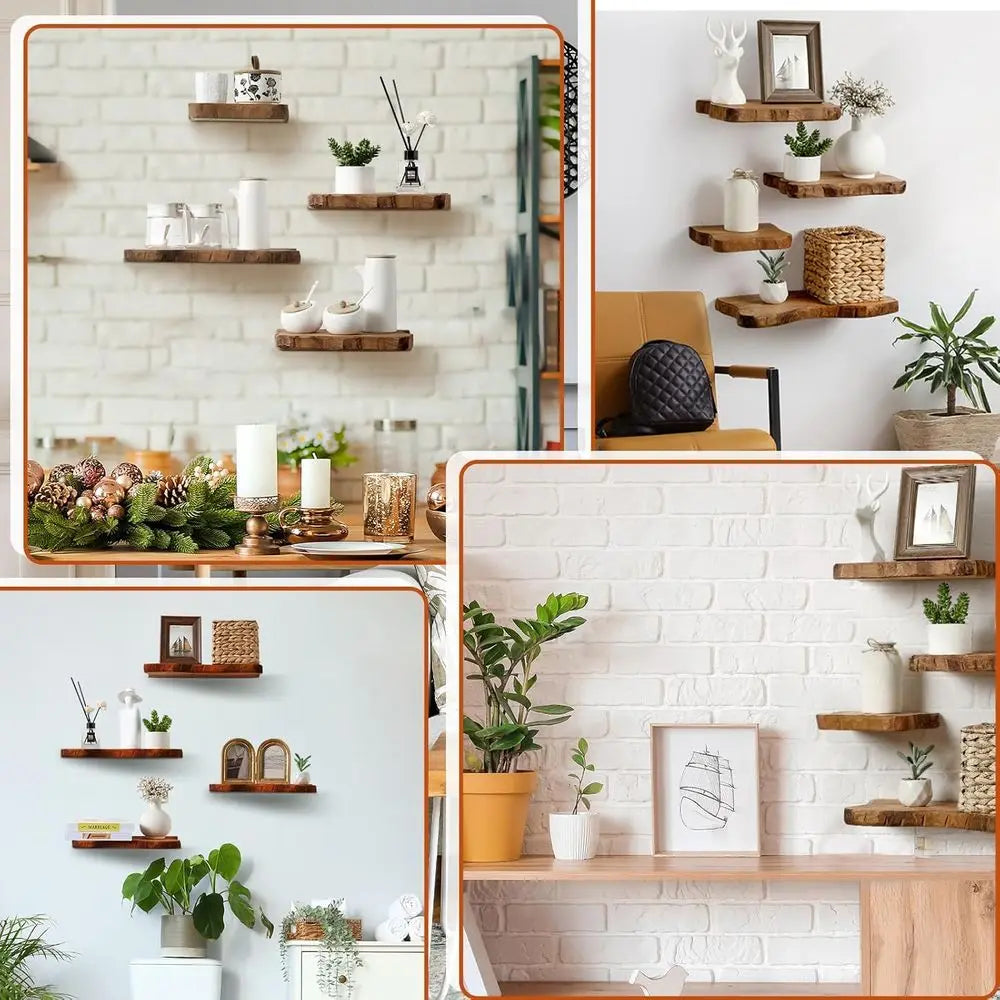 Floating Live Edge Wood Wall Shelves, 4-Piece Set, Wall Mount