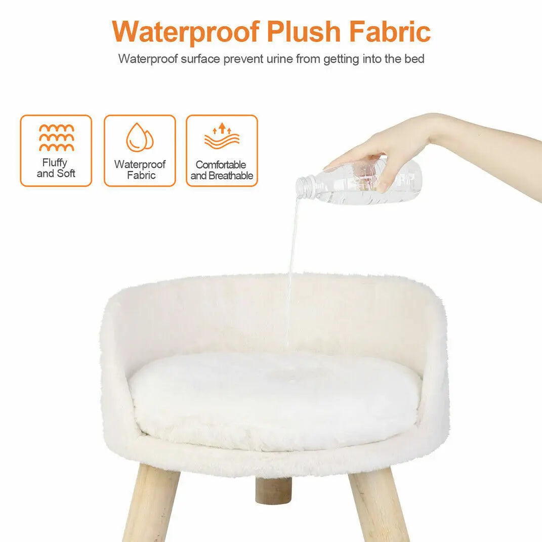Soft Cat Bed Plush Nest Washable Cushion With Wood Legs