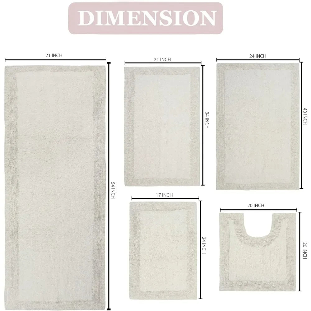 Reversible Cotton Bathroom Rug Set For Soft Absorbent Comfort