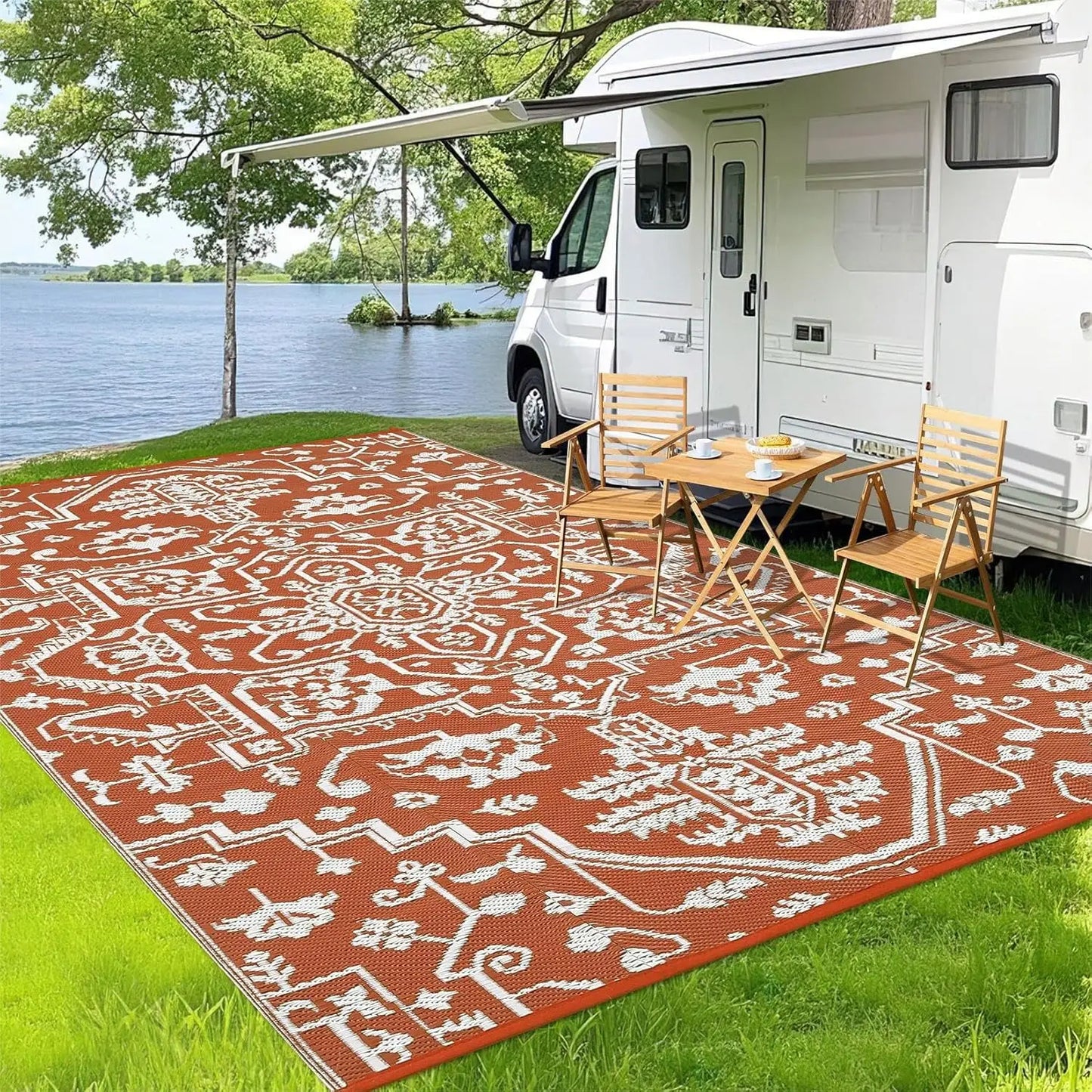 TWISTER.CK Waterproof Outdoor Area Rug Stain Resistant Mat For Deck