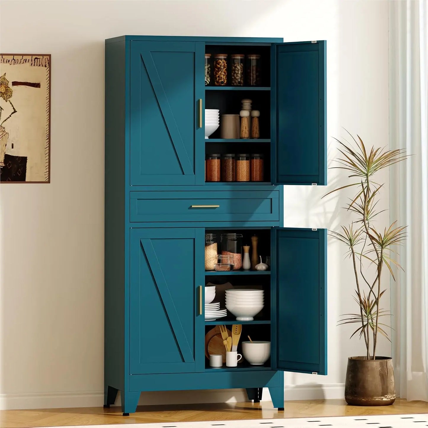 Pantry Cabinet With Drawer And Adjustable Shelves Unit
