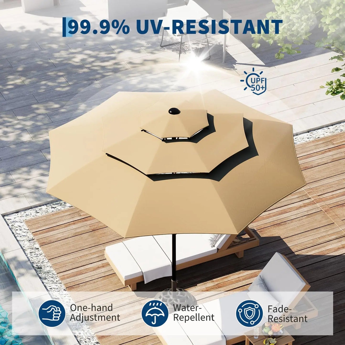 HiMISS 3 Tier Patio Umbrella Vented Sunshade Crank Tilt