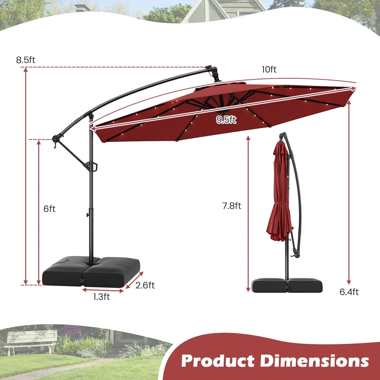 LIFEZEAL Offset Hanging Umbrella With LED Lights For Patios
