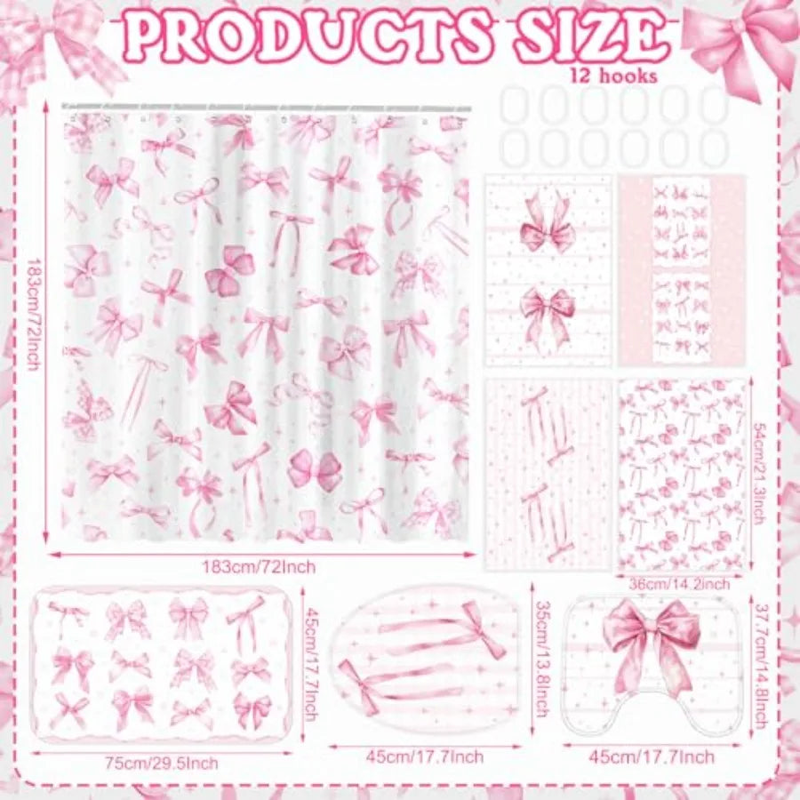 8 Piece Bow Shower Curtain Set for Bathroom Decor and Accessories