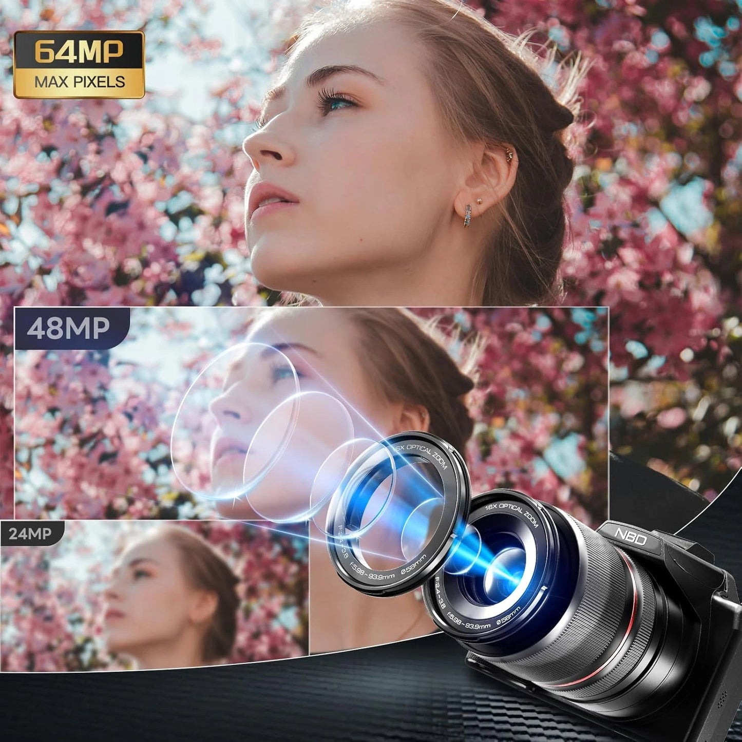 NBD S210F 8K 64MP Digital Camera With Autofocus 16x Optical Zoom Flip Screen