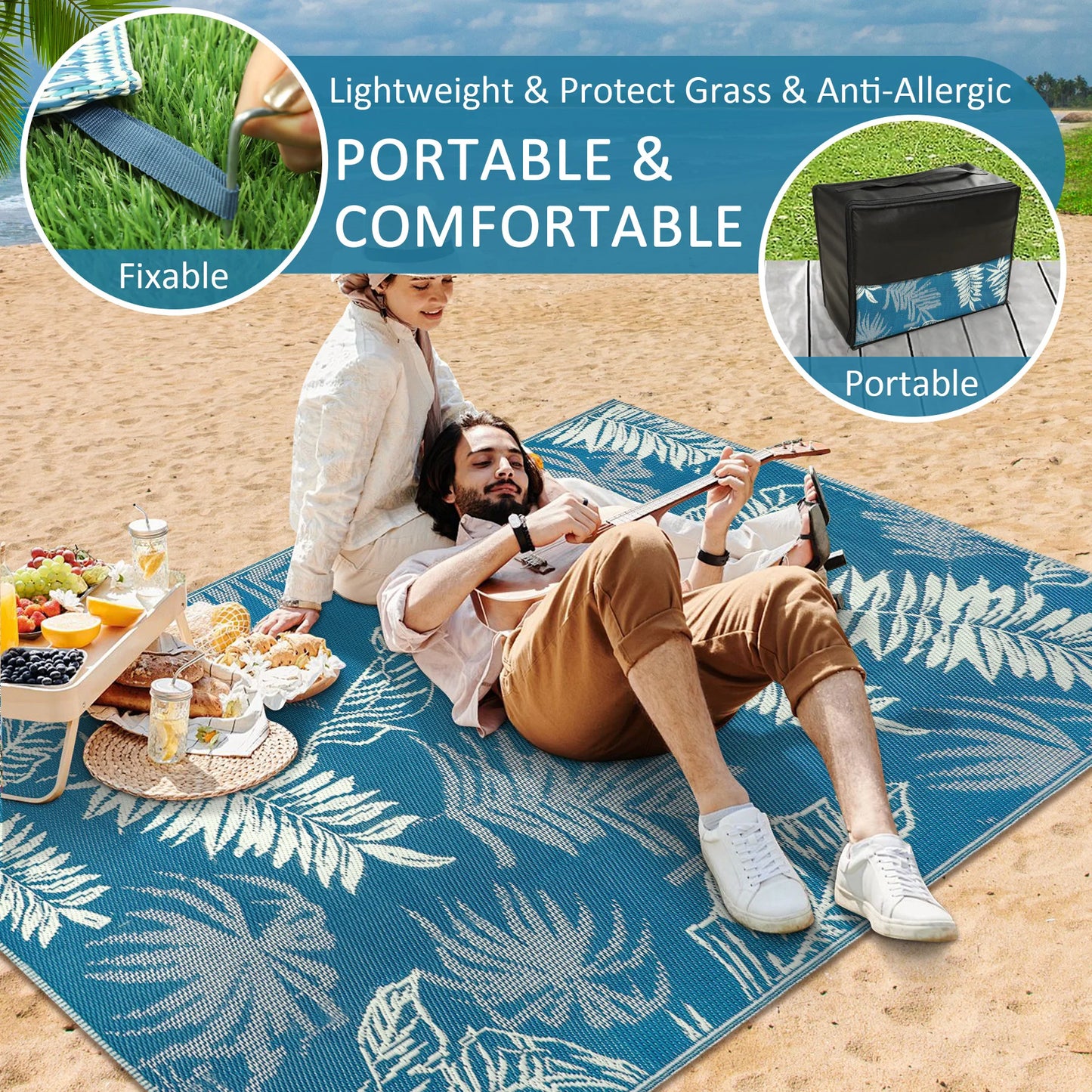 Outdoor Polypropylene Leaves Rug Waterproof Patio Carpet For Deck