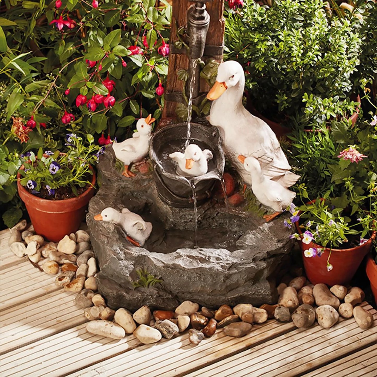 alloet Duck Squirrel Fountain Statue For Garden And Patio Decor