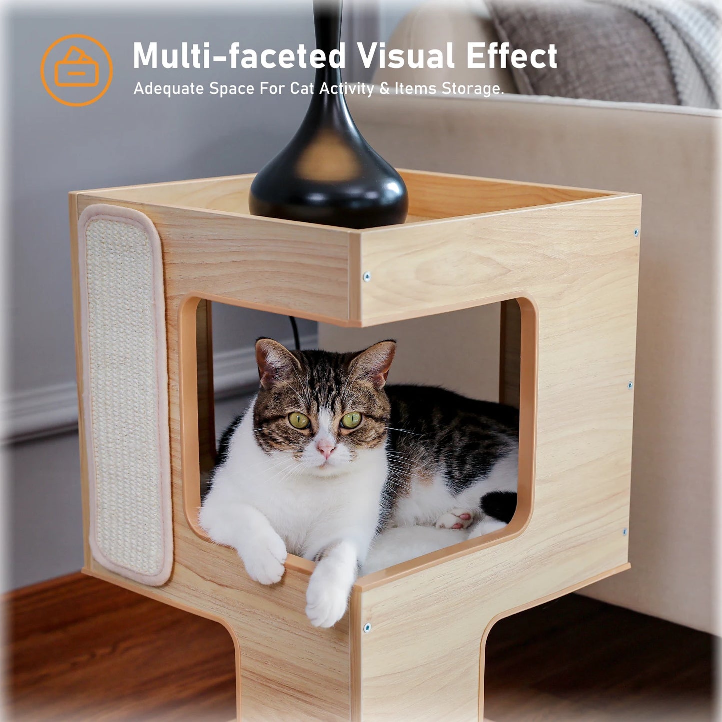 PAWZ Road Wood Cat Condo With Scratching Pad And Mats