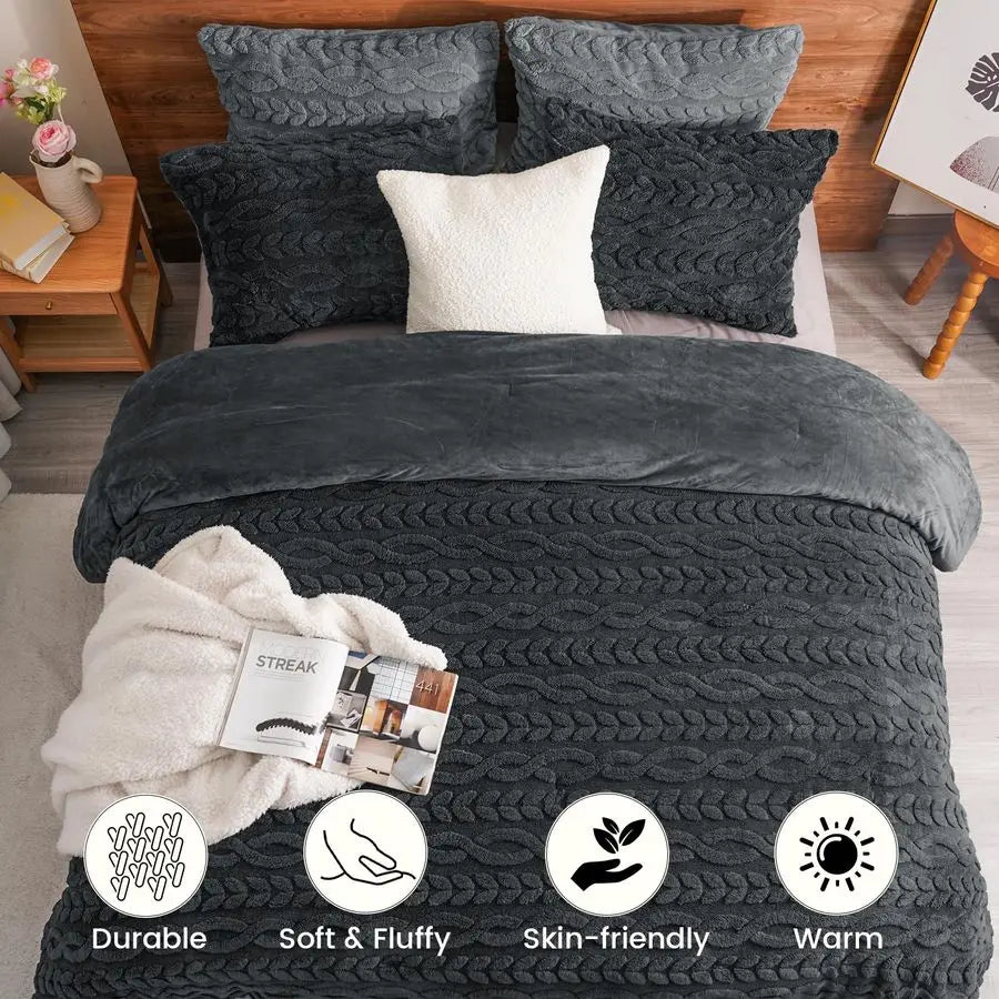 Fluffy Sherpa Fleece Comforter Set For Winter Bedding