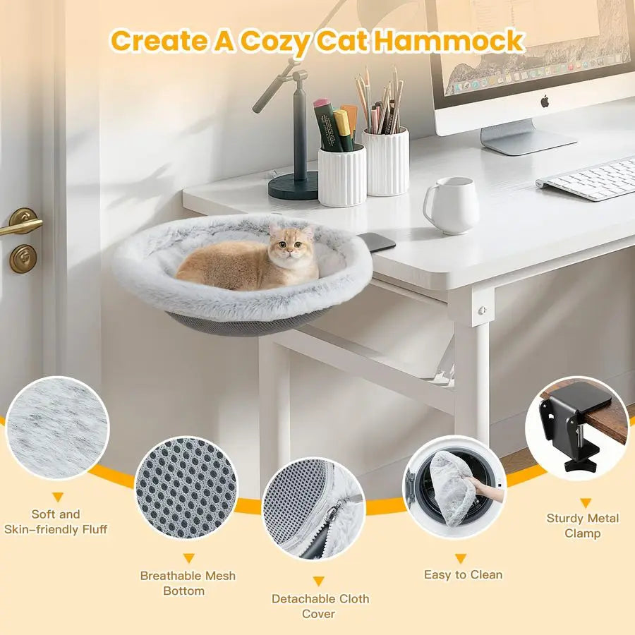 Cat Desk Bed Sunken Hammock With Clamp Foldable Side Table Holds Up To 40 Lbs