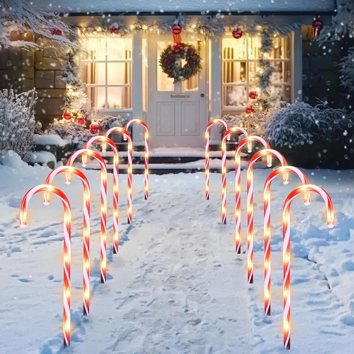 Joyfy Candy Cane Pathway Marker Lights, Set of 12 for Outdoor Christmas Decor