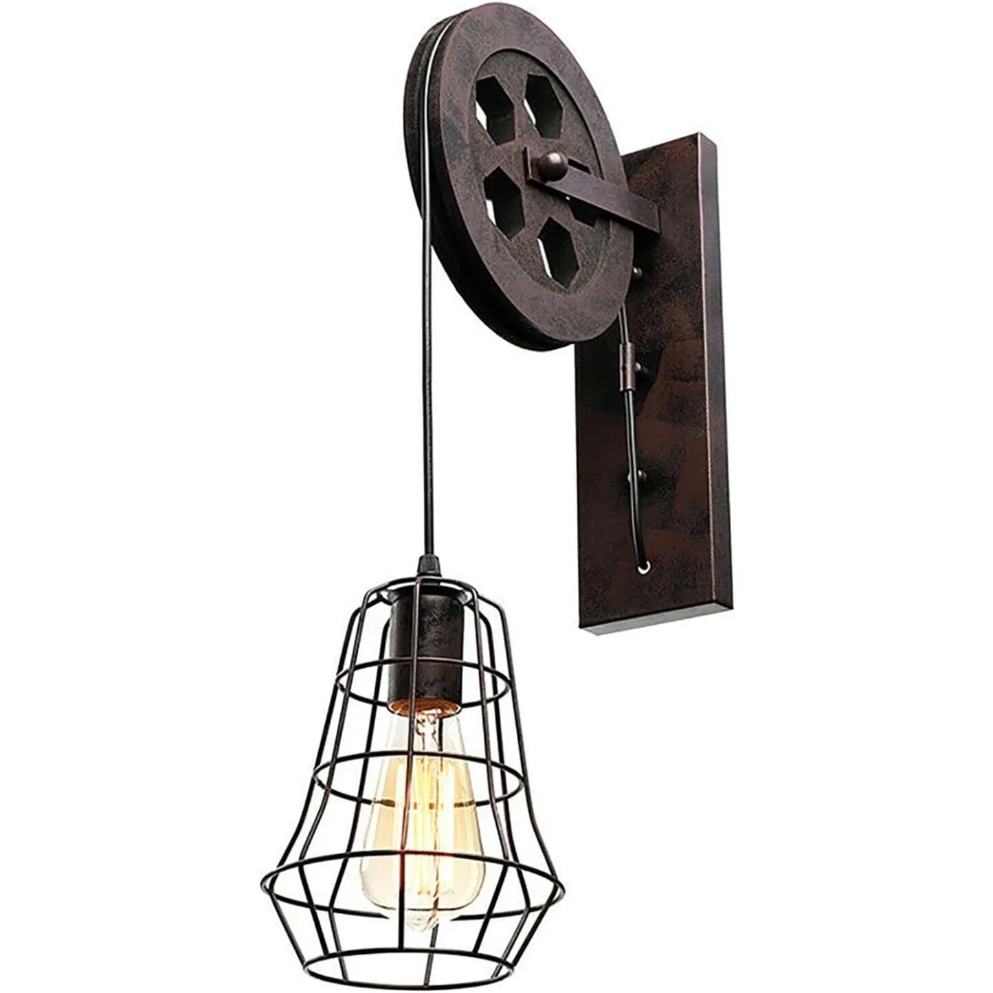 Bymaocar Industrial Wall Sconce Lift Pulley Iron Cage Lamp