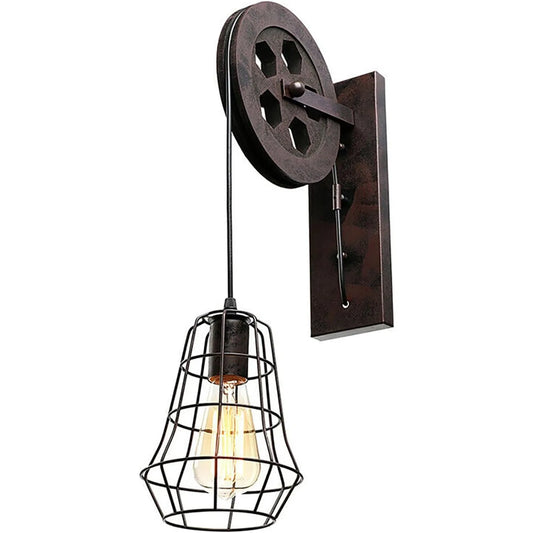 Bymaocar Industrial Wall Sconce Lift Pulley Iron Cage Lamp